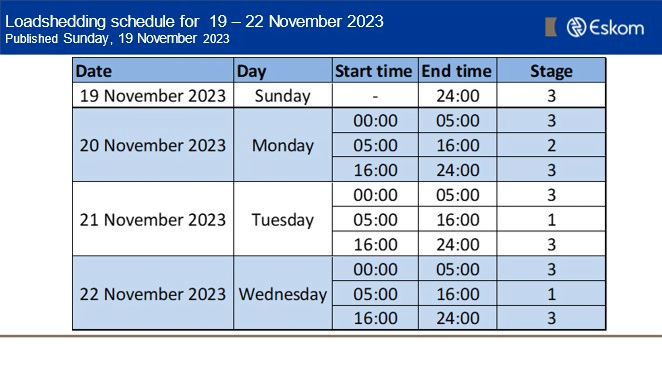 load shedding schedule